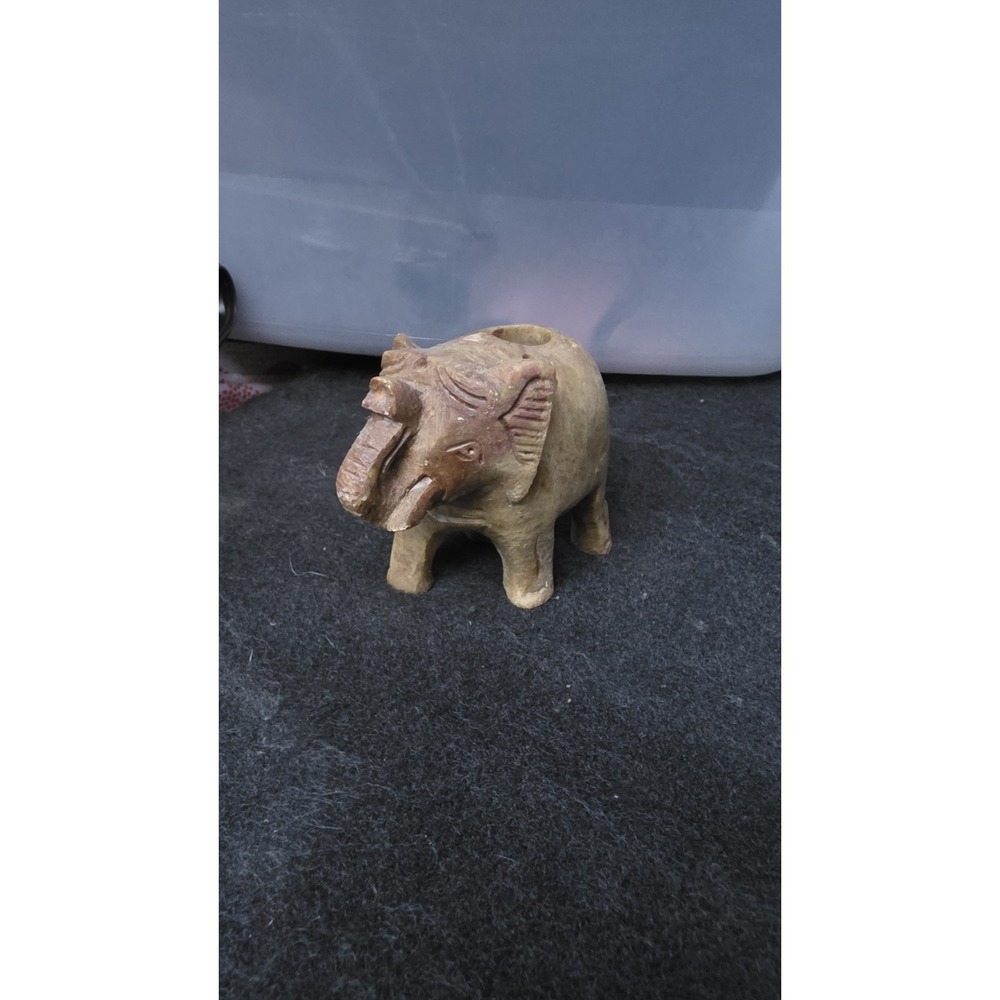 Hand Carved Elephant Soapstone Incense Burner Tea Light Candle Holder